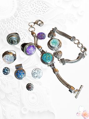 Ginger Snaps Style Interchangeable Jewelry Set 2 Bracelets 3 Rings